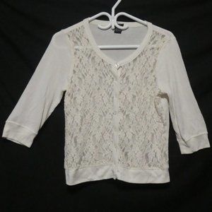 RUE 21 | xl | White Button Down Front Cardigan with Lace Front | EUC